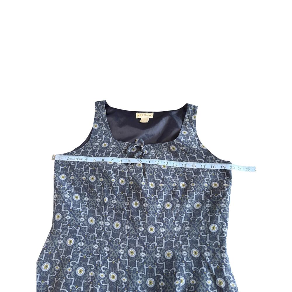 Merona Dress Silk Blue Vintage 90s‎ Sleeveless Geometric Print Tie Front Size 14 - Picture 10 of 11
